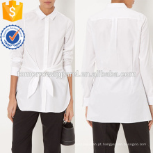 Algodão de popeline branco camisa de auto-empate fabricação atacado moda feminina vestuário (t4040b)